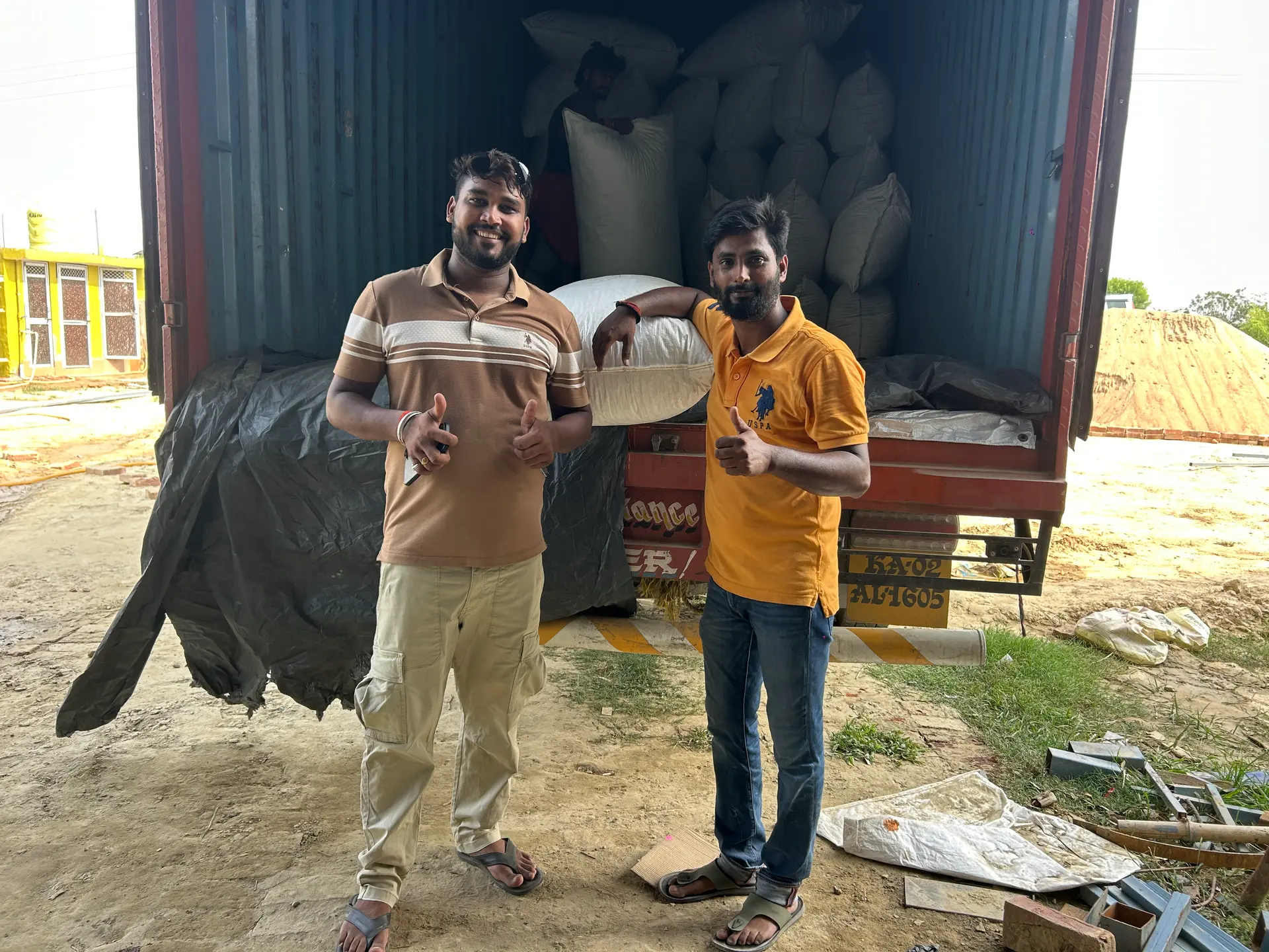Makhana sacks being loaded into a truck for dispatch