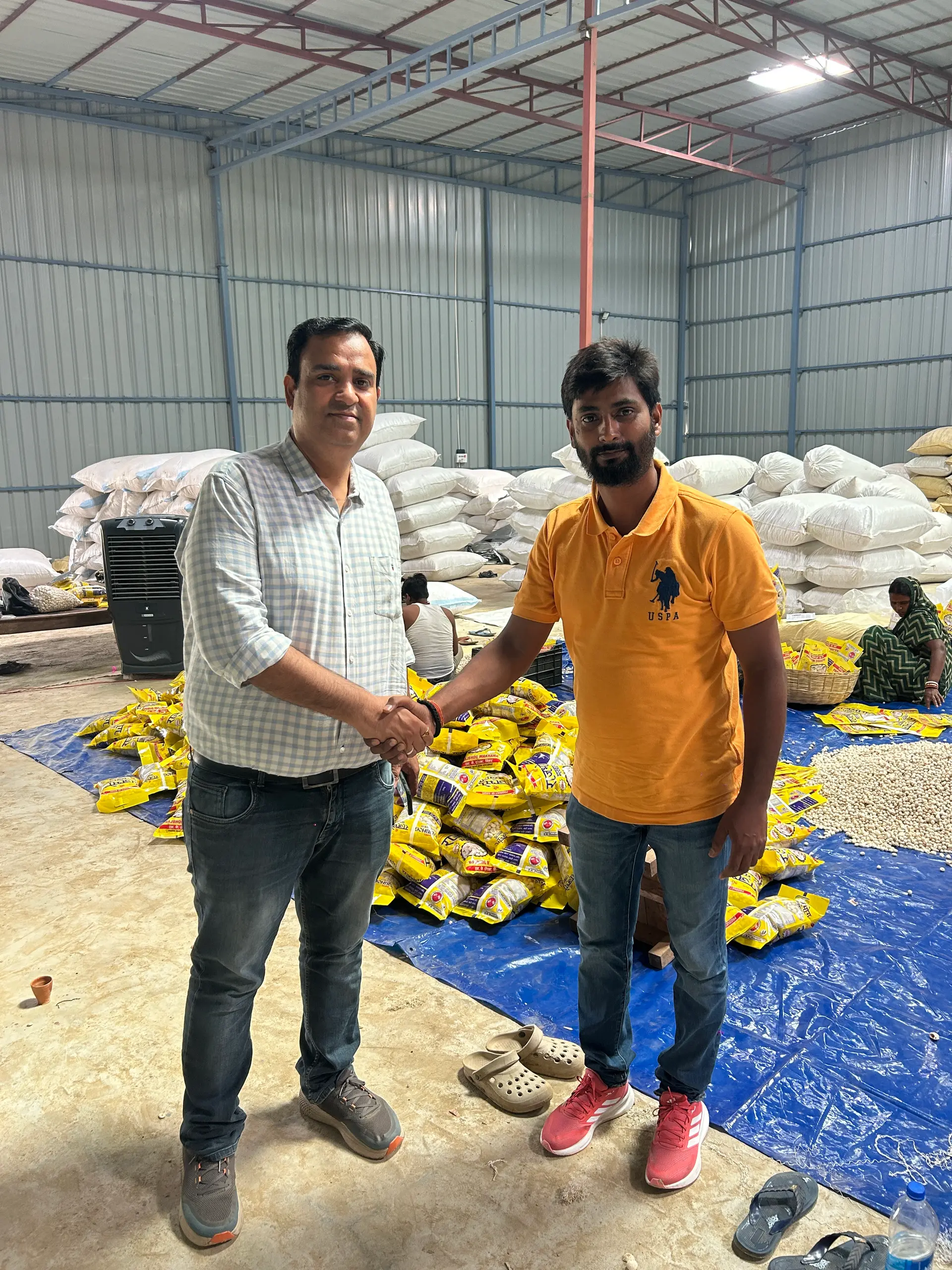 Parmita team at the Darbhanga makhana warehouse with packed stock